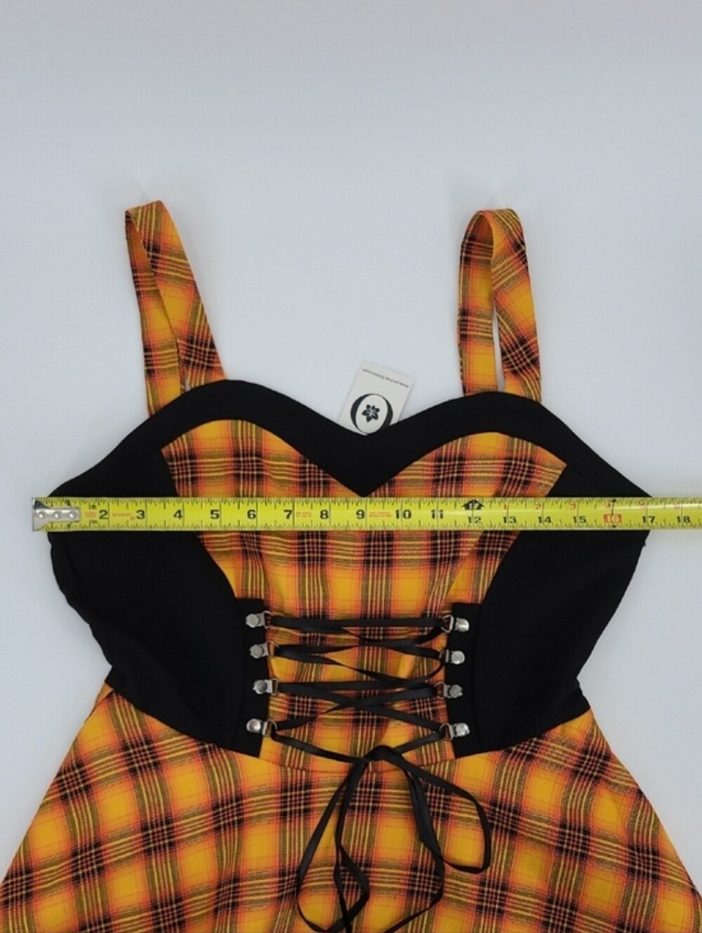 Unique Vintage's Orchid Bloom Plaid Corset Bodice Fit & Flare Midi Dress Size 8 - Picture 9 of 12